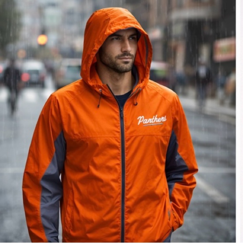 Panthers Holloway Hooded Windbreaker TX Tall XL Orange Lightweight Rain Jacket - Picture 3 of 4